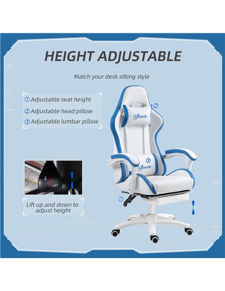 Vinsetto Racing Gaming Chair, Reclining PU Leather Computer Chair w/ 360° Swivel Seat, Footrest, Removable Headrest & Lumber Sup - pic 86603 | FastDaddyshop