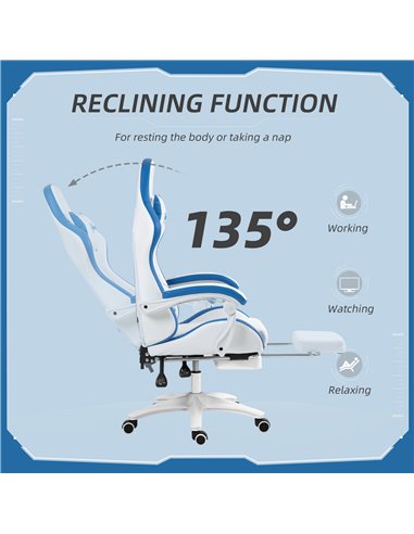 Vinsetto Racing Gaming Chair, Reclining PU Leather Computer Chair w/ 360° Swivel Seat, Footrest, Removable Headrest & Lumber Sup