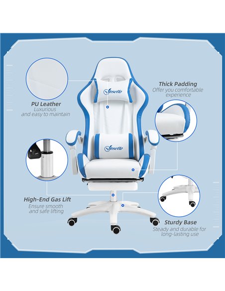 Vinsetto Racing Gaming Chair, Reclining PU Leather Computer Chair w/ 360° Swivel Seat, Footrest, Removable Headrest & Lumber Sup - pic 86606 | FastDaddyshop