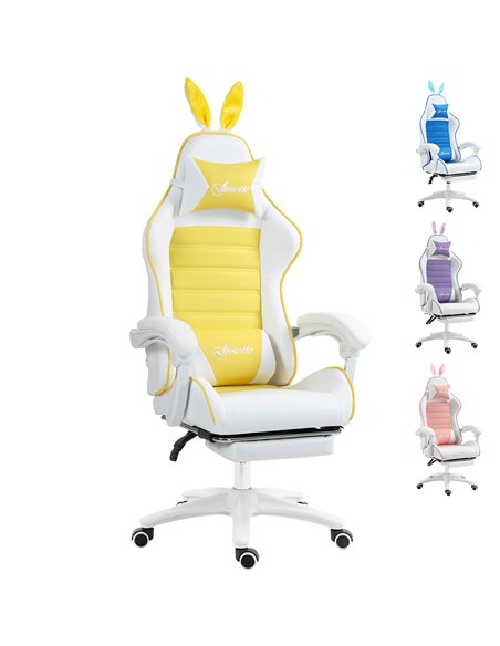 Vinsetto Racing Gaming Chair, Reclining PU Leather Computer Chair with Removable Rabbit Ears, Footrest, Headrest and Lumber Supp - pic 86609 | FastDaddyshop