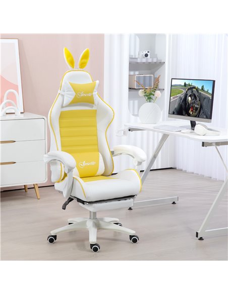 Vinsetto Racing Gaming Chair, Reclining PU Leather Computer Chair with Removable Rabbit Ears, Footrest, Headrest and Lumber Supp - pic 86610 | FastDaddyshop