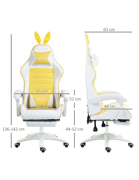 Vinsetto Racing Gaming Chair, Reclining PU Leather Computer Chair with Removable Rabbit Ears, Footrest, Headrest and Lumber Supp - pic 86611 | FastDaddyshop