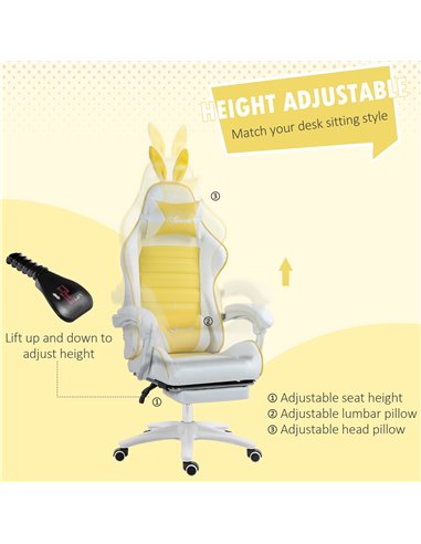 Vinsetto Racing Gaming Chair, Reclining PU Leather Computer Chair with Removable Rabbit Ears, Footrest, Headrest and Lumber Supp