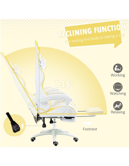 Vinsetto Racing Gaming Chair, Reclining PU Leather Computer Chair with Removable Rabbit Ears, Footrest, Headrest and Lumber Supp - pic 86614 | FastDaddyshop