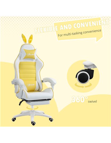 Vinsetto Racing Gaming Chair, Reclining PU Leather Computer Chair with Removable Rabbit Ears, Footrest, Headrest and Lumber Supp