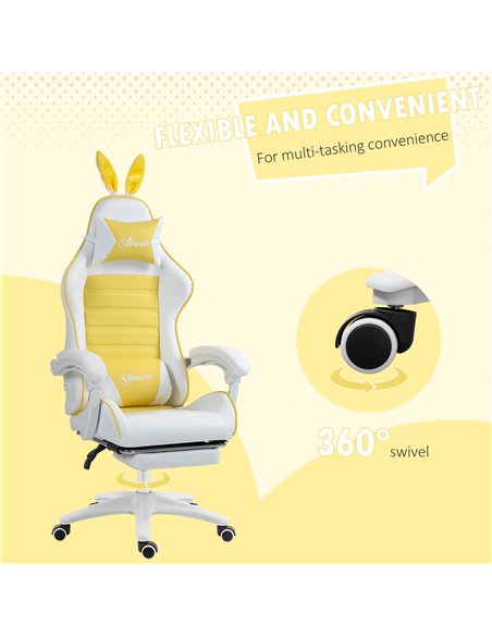 Vinsetto Racing Gaming Chair, Reclining PU Leather Computer Chair with Removable Rabbit Ears, Footrest, Headrest and Lumber Supp - pic 86615 | FastDaddyshop