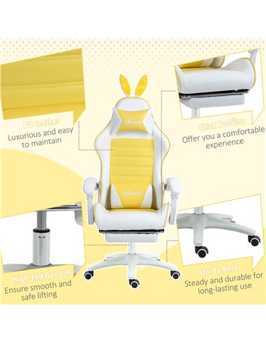 Vinsetto Racing Gaming Chair, Reclining PU Leather Computer Chair with Removable Rabbit Ears, Footrest, Headrest and Lumber Supp