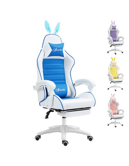 Vinsetto Racing Gaming Chair, Reclining PU Leather Computer Chair with Removable Rabbit Ears, Footrest and Lumber Support, Blue  - pic 86618 | FastDaddyshop