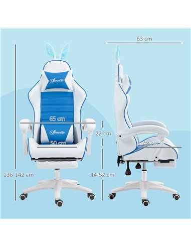 Vinsetto Racing Gaming Chair, Reclining PU Leather Computer Chair with Removable Rabbit Ears, Footrest and Lumber Support, Blue 