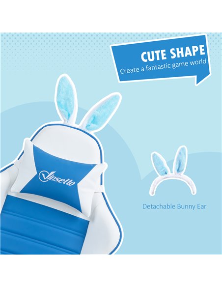 Vinsetto Racing Gaming Chair, Reclining PU Leather Computer Chair with Removable Rabbit Ears, Footrest and Lumber Support, Blue  - pic 86621 | FastDaddyshop