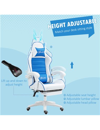 Vinsetto Racing Gaming Chair, Reclining PU Leather Computer Chair with Removable Rabbit Ears, Footrest and Lumber Support, Blue 