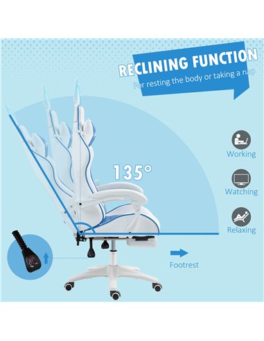 Vinsetto Racing Gaming Chair, Reclining PU Leather Computer Chair with Removable Rabbit Ears, Footrest and Lumber Support, Blue 