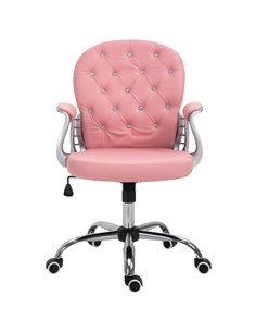 Vinsetto Computer Desk Chair wiyh 360° Swivel, PU Diamante Padded, Base 5 Castor Wheels, Ergonomic Desk Chair for Home Work Pink