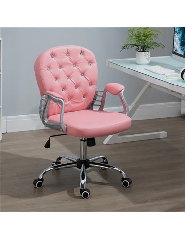Vinsetto Computer Desk Chair wiyh 360° Swivel, PU Diamante Padded, Base 5 Castor Wheels, Ergonomic Desk Chair for Home Work Pink