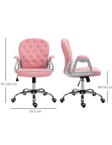 Vinsetto Computer Desk Chair wiyh 360° Swivel, PU Diamante Padded, Base 5 Castor Wheels, Ergonomic Desk Chair for Home Work Pink