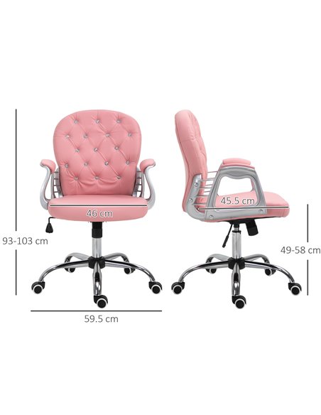 Vinsetto Computer Desk Chair wiyh 360° Swivel, PU Diamante Padded, Base 5 Castor Wheels, Ergonomic Desk Chair for Home Work Pink - pic 86701 | FastDaddyshop