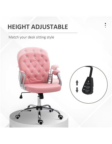 Vinsetto Computer Desk Chair wiyh 360° Swivel, PU Diamante Padded, Base 5 Castor Wheels, Ergonomic Desk Chair for Home Work Pink