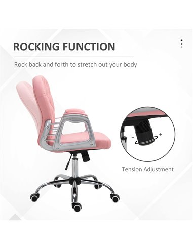 Vinsetto Computer Desk Chair wiyh 360° Swivel, PU Diamante Padded, Base 5 Castor Wheels, Ergonomic Desk Chair for Home Work Pink