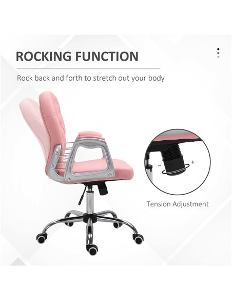 Vinsetto Computer Desk Chair wiyh 360° Swivel, PU Diamante Padded, Base 5 Castor Wheels, Ergonomic Desk Chair for Home Work Pink - pic 86703 | FastDaddyshop