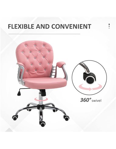 Vinsetto Computer Desk Chair wiyh 360° Swivel, PU Diamante Padded, Base 5 Castor Wheels, Ergonomic Desk Chair for Home Work Pink