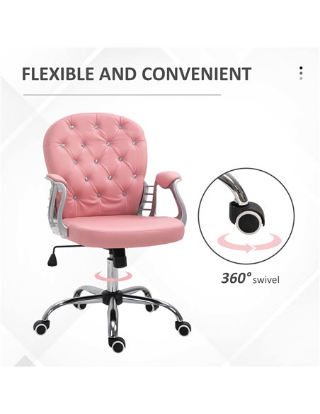 Vinsetto Computer Desk Chair wiyh 360° Swivel, PU Diamante Padded, Base 5 Castor Wheels, Ergonomic Desk Chair for Home Work Pink - pic 86704 | FastDaddyshop