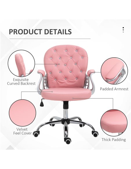 Vinsetto Computer Desk Chair wiyh 360° Swivel, PU Diamante Padded, Base 5 Castor Wheels, Ergonomic Desk Chair for Home Work Pink - pic 86705 | FastDaddyshop