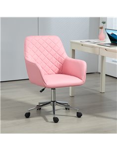 Vinsetto Office Desk Chair, Leather-Feel Fabric Computer Desk Chair with Rolling Wheels and Adjustable Height for Home, Pink 921 2