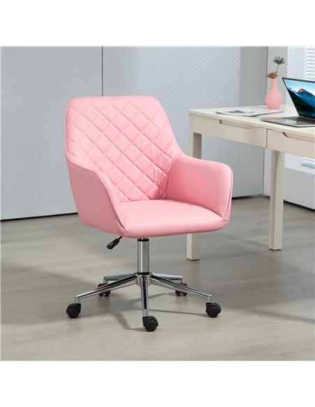 Vinsetto Office Desk Chair, Leather-Feel Fabric Computer Desk Chair with Rolling Wheels and Adjustable Height for Home, Pink 921 - pic 86709 | FastDaddyshop