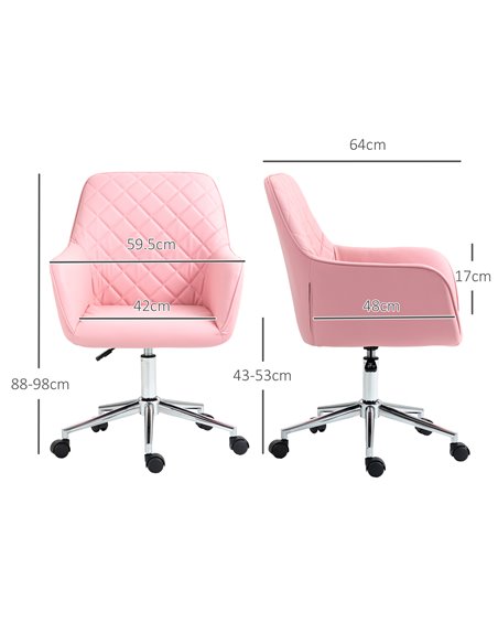 Vinsetto Office Desk Chair, Leather-Feel Fabric Computer Desk Chair with Rolling Wheels and Adjustable Height for Home, Pink 921 - pic 86710 | FastDaddyshop