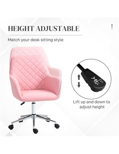 Vinsetto Office Desk Chair, Leather-Feel Fabric Computer Desk Chair with Rolling Wheels and Adjustable Height for Home, Pink 921