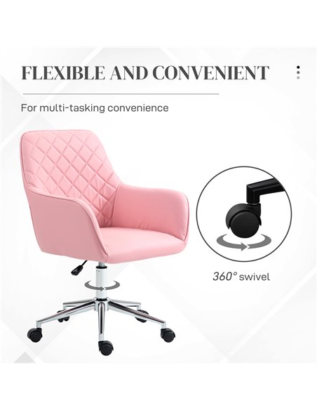 Vinsetto Office Desk Chair, Leather-Feel Fabric Computer Desk Chair with Rolling Wheels and Adjustable Height for Home, Pink 921 - pic 86712 | FastDaddyshop