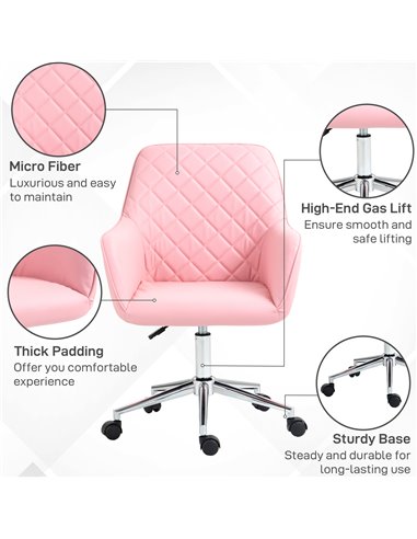 Vinsetto Office Desk Chair, Leather-Feel Fabric Computer Desk Chair with Rolling Wheels and Adjustable Height for Home, Pink 921