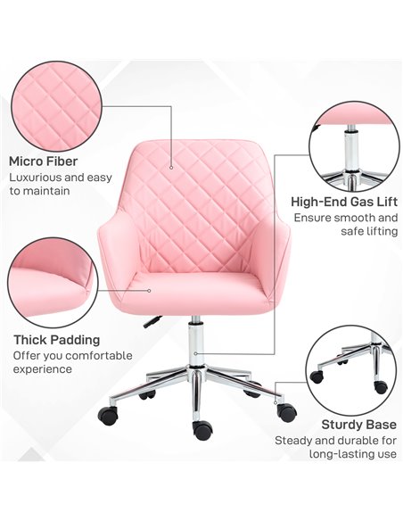 Vinsetto Office Desk Chair, Leather-Feel Fabric Computer Desk Chair with Rolling Wheels and Adjustable Height for Home, Pink 921 - pic 86713 | FastDaddyshop