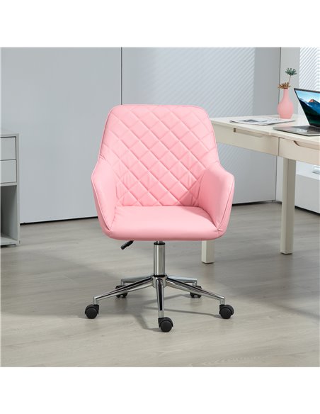 Vinsetto Office Desk Chair, Leather-Feel Fabric Computer Desk Chair with Rolling Wheels and Adjustable Height for Home, Pink 921 - pic 86714 | FastDaddyshop