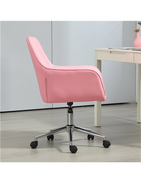 Vinsetto Office Desk Chair, Leather-Feel Fabric Computer Desk Chair with Rolling Wheels and Adjustable Height for Home, Pink 921 - pic 86715 | FastDaddyshop