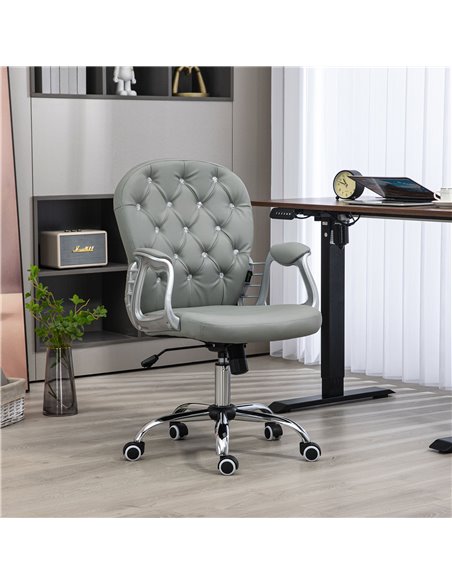 Vinsetto Computer Desk Chair with 360° Swivel, PU Diamante Padded, Base 5 Castor Wheels, Ergonomic Desk Chair for Home Work, Gre - pic 86718 | FastDaddyshop