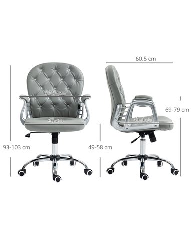 Vinsetto Computer Desk Chair with 360° Swivel, PU Diamante Padded, Base 5 Castor Wheels, Ergonomic Desk Chair for Home Work, Gre