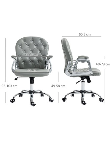 Vinsetto Computer Desk Chair with 360° Swivel, PU Diamante Padded, Base 5 Castor Wheels, Ergonomic Desk Chair for Home Work, Gre - pic 86719 | FastDaddyshop