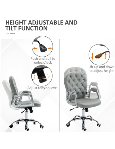 Vinsetto Computer Desk Chair with 360° Swivel, PU Diamante Padded, Base 5 Castor Wheels, Ergonomic Desk Chair for Home Work, Gre