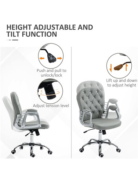 Vinsetto Computer Desk Chair with 360° Swivel, PU Diamante Padded, Base 5 Castor Wheels, Ergonomic Desk Chair for Home Work, Gre - pic 86720 | FastDaddyshop