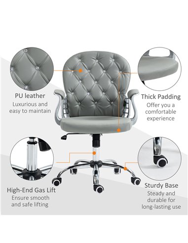 Vinsetto Computer Desk Chair with 360° Swivel, PU Diamante Padded, Base 5 Castor Wheels, Ergonomic Desk Chair for Home Work, Gre