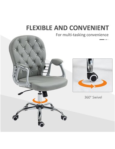 Vinsetto Computer Desk Chair with 360° Swivel, PU Diamante Padded, Base 5 Castor Wheels, Ergonomic Desk Chair for Home Work, Gre