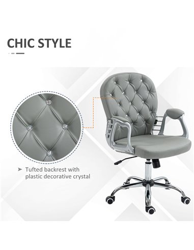 Vinsetto Computer Desk Chair with 360° Swivel, PU Diamante Padded, Base 5 Castor Wheels, Ergonomic Desk Chair for Home Work, Gre