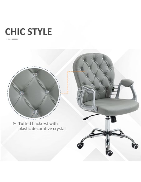 Vinsetto Computer Desk Chair with 360° Swivel, PU Diamante Padded, Base 5 Castor Wheels, Ergonomic Desk Chair for Home Work, Gre - pic 86723 | FastDaddyshop