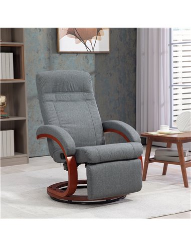 HOMCOM 135° Manual Reclining Swivel Chair, with Footrest - Grey 839-849V70GY