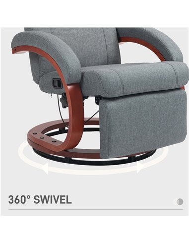 HOMCOM 135° Manual Reclining Swivel Chair, with Footrest - Grey 839-849V70GY