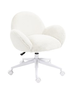 HOMCOM Makeup Vanity Chair, Cute Fluffy Desk Chair with Rolling Wheels for Bedroom Living Room, Cream White 833-943V71CW