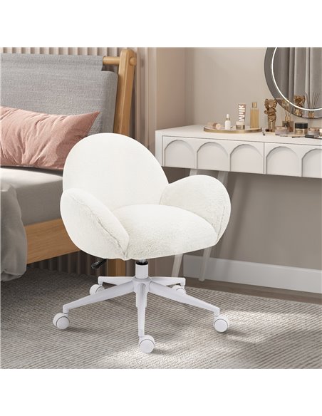 HOMCOM Makeup Vanity Chair, Cute Fluffy Desk Chair with Rolling Wheels for Bedroom Living Room, Cream White 833-943V71CW - pic 86736 | FastDaddyshop