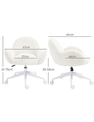 HOMCOM Makeup Vanity Chair, Cute Fluffy Desk Chair with Rolling Wheels for Bedroom Living Room, Cream White 833-943V71CW