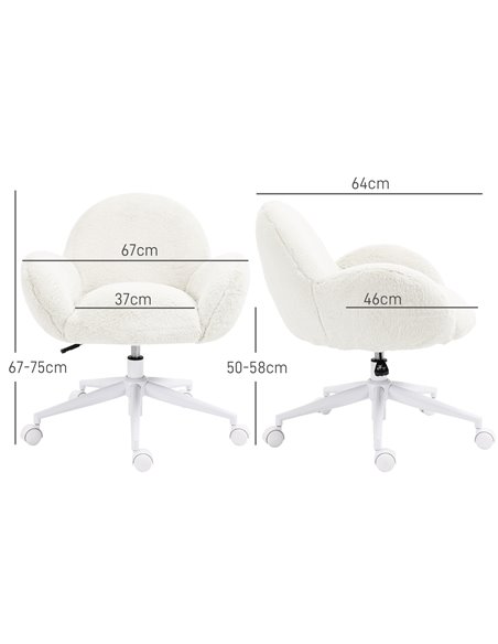 HOMCOM Makeup Vanity Chair, Cute Fluffy Desk Chair with Rolling Wheels for Bedroom Living Room, Cream White 833-943V71CW - pic 86737 | FastDaddyshop